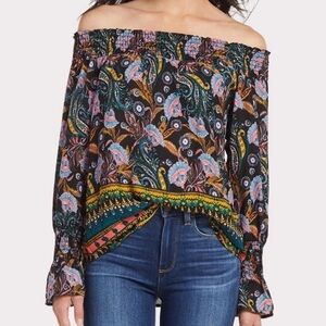 Evereve Allison Joy NWT Britta Border Print Off Shoulder Top Size Small
